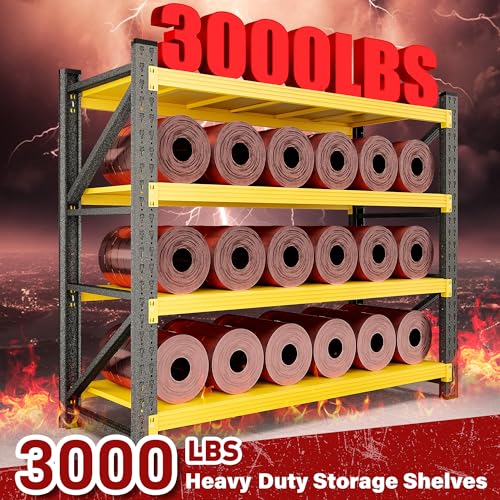 Image of 48 inch Wide Heavy Duty Garage Shelving Units,3000LBS Deep Storage Shelves,Yellow Metal Garage Shelves,Large Storage Rack,Steel Shelf,Industrial Shelving for Shop,Warehouse,Basement,48 inch W x 24 inch D x 70 inch H