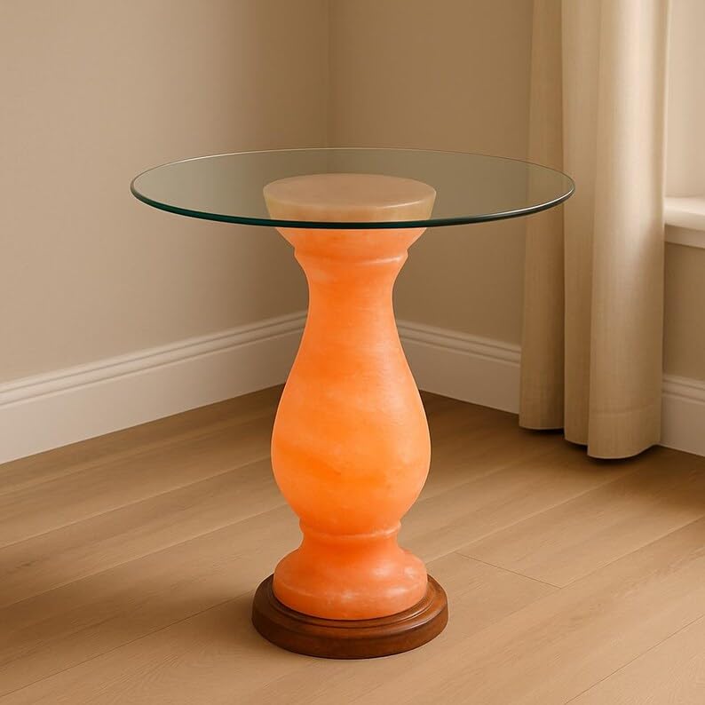 PSW Salt Coffee Table 19?H x 16?D Round Glass Top with Salt Lamp 6