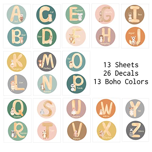 Alphabet Wall Decals For Classroom - 5 Inch Nursery Alphabet Letters For Wall | Abc Wall Decals For Kids Rooms | Abc Wall Chart For Toddlers Learning | Boho Rainbow Animal Alphabet A B C Decals #TOP2