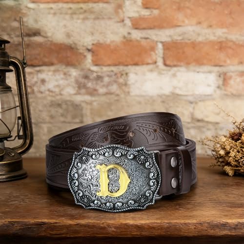Image of Mens Western Cowboy Cowgirl Faux Leather Belt Longhorn Bull Pattern Letter Big Buckle Embossed Floral Belts