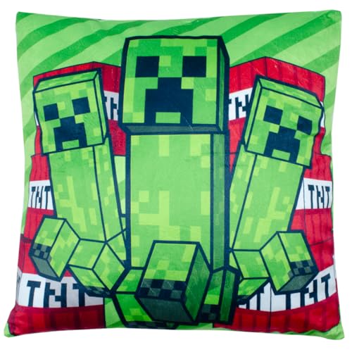 Cojín Cuadrado Minee craaft 40x40 cm | Diseño Reversible con Creepers y Personajes | 100 % Poliéster Suave y Mullido | Cojín Decorativo para Cama, Sofá o Habitación Gamer | Regalo Original para Niños