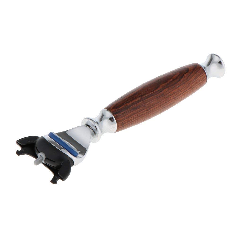 Ensemble de Rasage Rasoir de Sécurité + Blaireau à Barbe + Support de Outil de Rasage en Acier Inoxydable et Bois