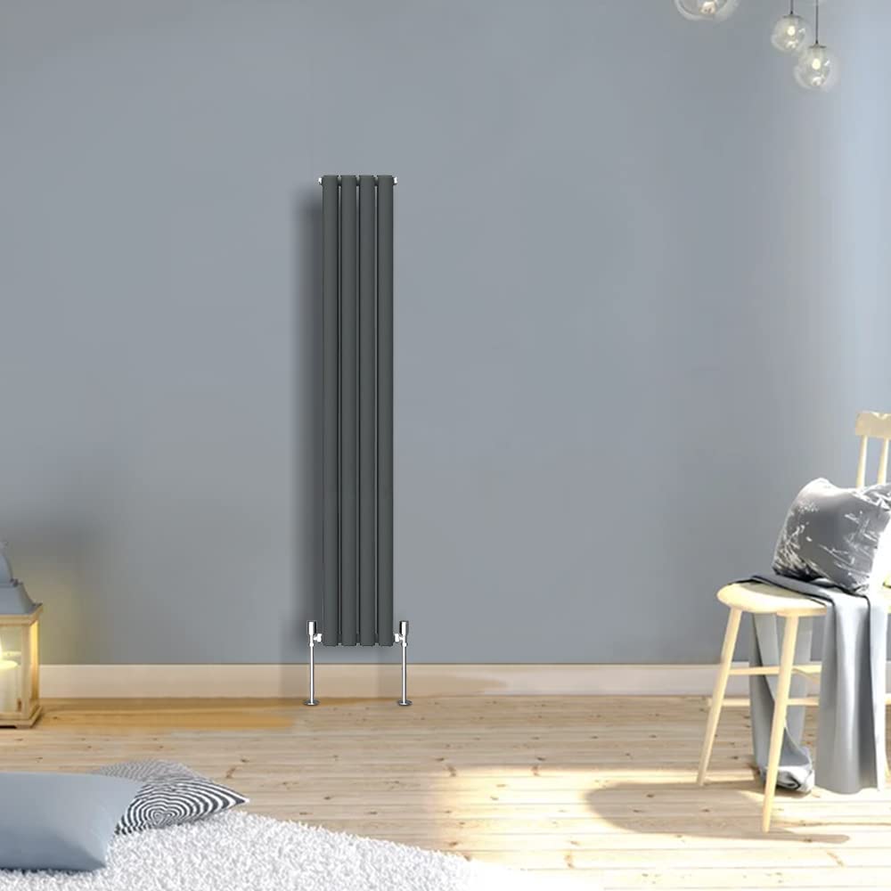 Warmehaus Anthracite Designer Radiator Vertical Oval Column Double Panel Rad 1600x236mm