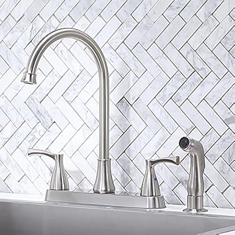 VCCUCINE 2 Handle Kitchen Faucet with Sprayer, 4 Hole Brushed Nickel Kitchen Faucet, RV Kitchen Faucets for Sink 3 Hole, Stainless Steel Kitchen Sink Faucet Set with Pull Out Side Sprayer Cover