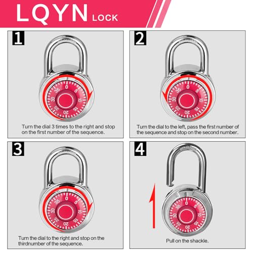 Image of Combination Lock, LQYN Standard Dial Combination Lock, Pack of 8; Red Turnplate, 2 in. Wide, Fixed Three Digital Combination, for School, Gym & Locker, Toolbox, Gate