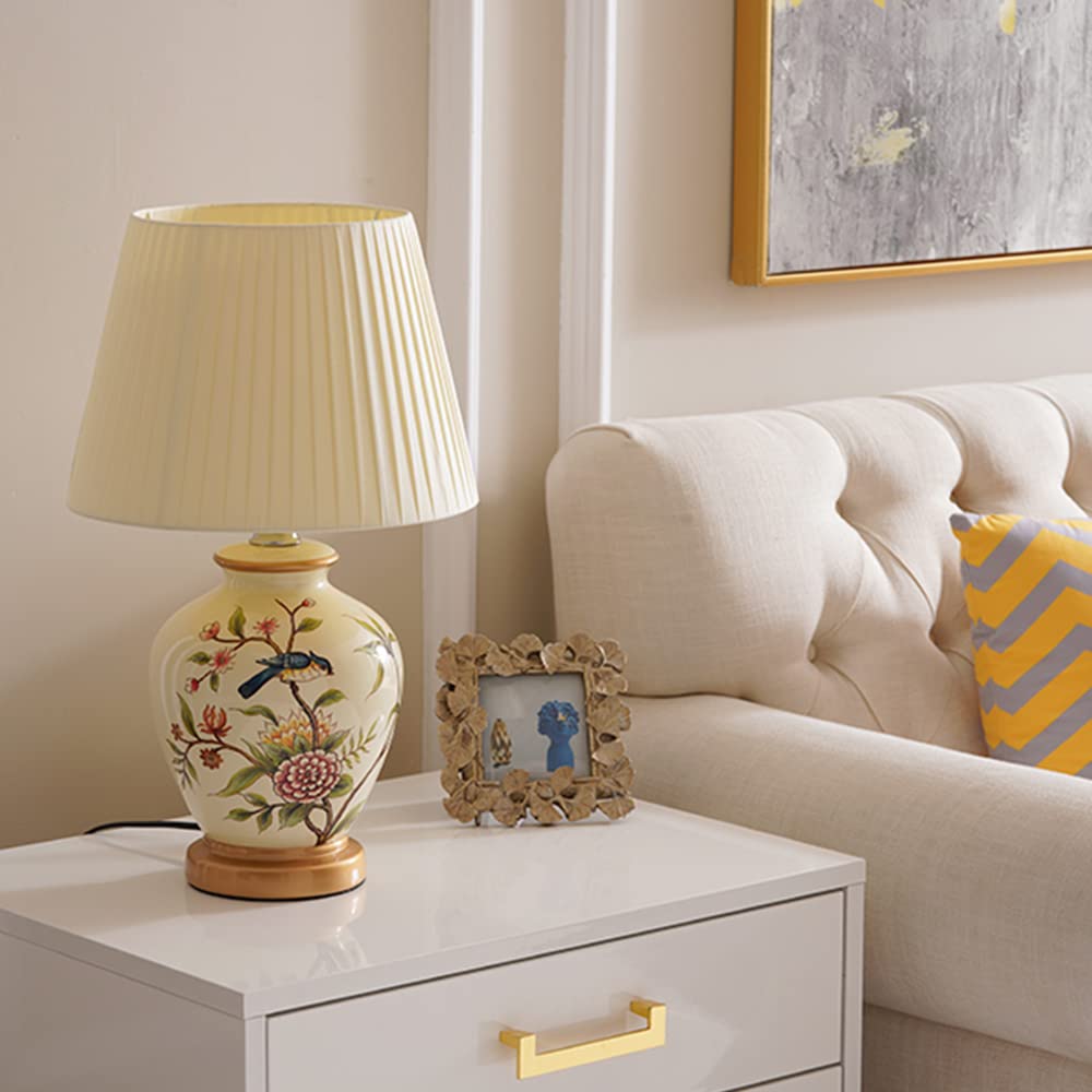 Lampada da Comodino, Moderna Lampada da Tavolo Base in Ceramica Paralume in Stoffa, Attacco E27, 31 * 31 * 51cm, Design Vintage.(Bianco)