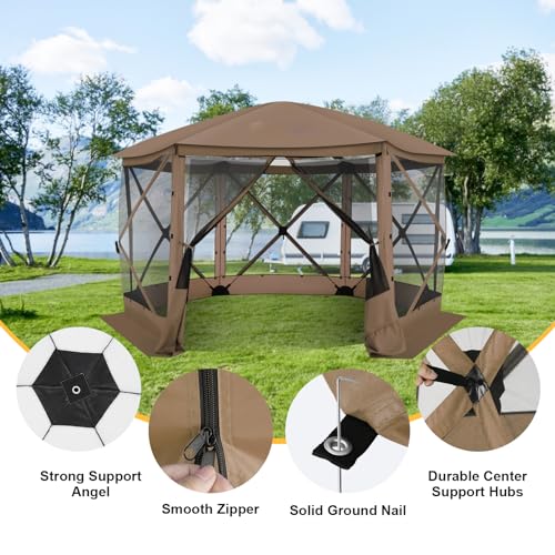 Image of COBIZI 12x12 FT Pop Up Canopy Stargazing Tent, Gazebos On Clearance with Removable Roof,Instant Screened in Gazebo, Screen Tents Portable carpas para Patio for Outdoor Camping,Backyard, Garden, Brown
