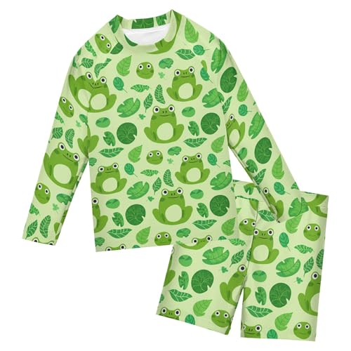 Cute Frog Baby Boys' Toddler Long Sleeved Rashguard Swim Bathing Suit Set B0404129