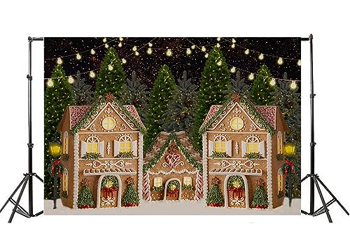 Haosphoto Gingerbread House Backdrop for Photography 7X5FT Merry Christmas Town Backdrops Pine Tree Heavy Snow Winter Wonderland Xmas Background for Happy New Year Photo Studio Props Vinyl HS1048 - Image 3