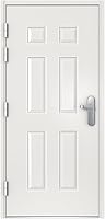 VIZ-PRO 6-Panel White Steel Security Door, Fire-Rated, Multi-Point Lock, Left Hinged Outward, Adjustable 43-45" Width Frame
