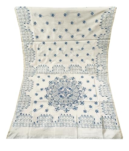Image of SHRISTI CLOTHINGS Women's Hand Embroidered Cotton Silk Kantha Stitch Saree with Blouse Piece (SB4200924 OFFWHITED93)