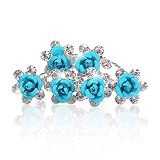 Autiga Haarnadeln Blume Rose Strass Blüte Kristalle Hochzeit Braut Haarschmuck Blumenhaarnadel Kommunion Haarpins Duttnadeln türkis 6er Set