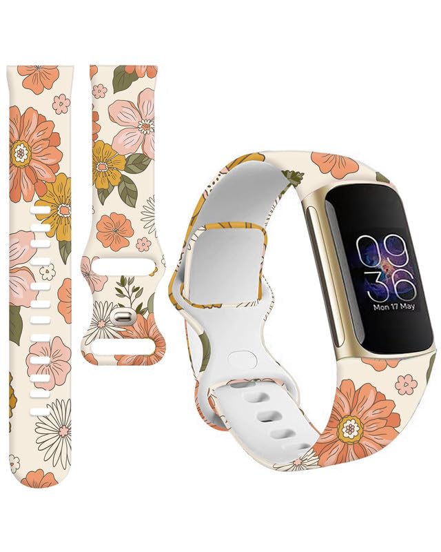 BOSPFJG Sport Bands Compatible with Charge 6 /Charge 5 for Women Men,Soft Waterproof Replacement Straps Wristbands for Charge Advanced Fitness Tracker(Colorful Vintage Floral)