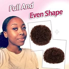 rosmile Afro Puff Drawstring Ponytail Extension for Black Women, Premium Deep Brown 33 80 Gram Short Synthetic Afro Puff Ponytail for Natural Hair, Clip On Kinky Drawstring Curly Ponytail Bun