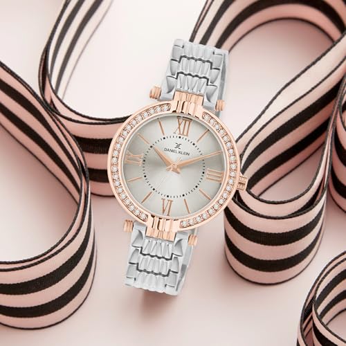 Image of Daniel Klein Analog Silver Round Dial Silver Metal Strap Stone-Studded Water-Resistant Wrist Watch for Women Girls, Ladies DK11138-8