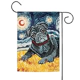 Toland Home Garden 112661 Van Growl-Black Pug Dog Flag 12x18 Inch Double Sided Dog Garden Flag for Outdoor House Black Pug Flag Yard Decoration