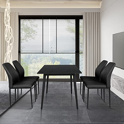 Zerifevni 5 Piece Dining Table Set, Dining Chairs Set Of 4, Modern Kitchen Tables Top With Slate Stone, Metal Base & Legs For Table (Black, 1 Table With 4 Chairs) #TOP4