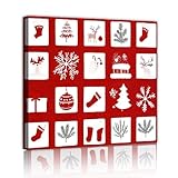 クリスマスをテーマにしたキャンバスプリントストッキングつまらないクリスマスツリーウォールアートポスターリビングルームダイニングルームの家の装飾赤と白38x38cmインナーフレーム