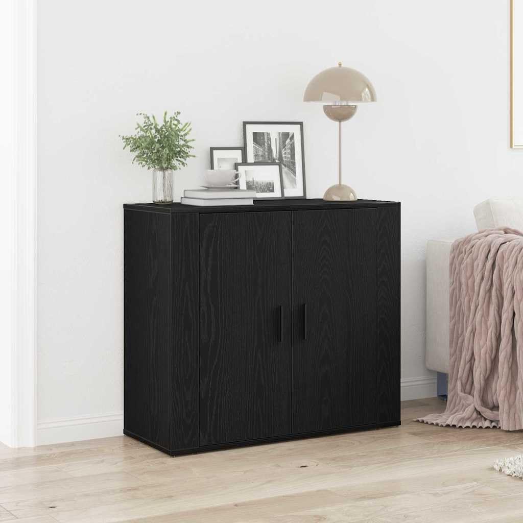 Aparador de madera de roble negro de 80x33x70 cm con 2 puertas para salon