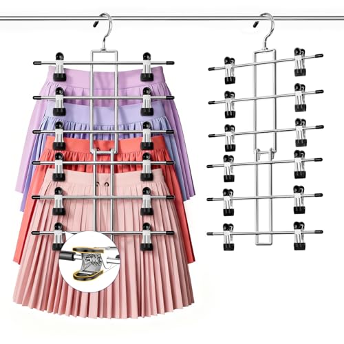 DAMITA Cintre Pantalon & Jupe à Pinces Gain de Place 6 Niveaux, Cintre Pince Pivotant 360°, Conception sans Danger pour Les Doigts – Rangement Dressing, Appartement, Dortoir 1-Pack