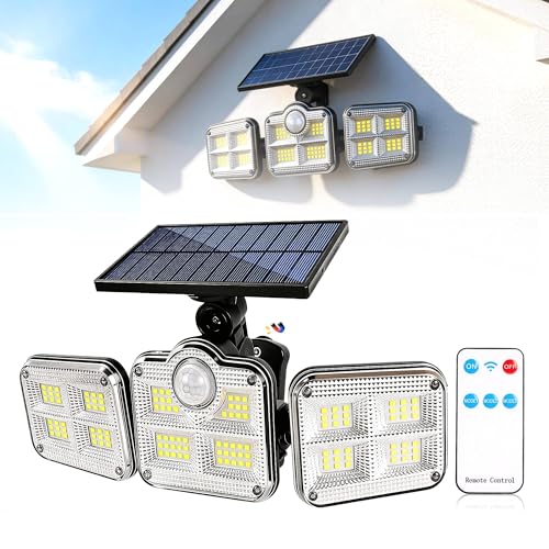 Lazukes Magnetic Solar Lights Outdoor Motion Sensor Porch RV Light with Remote IP65 Waterproof 122 LED Ultra-Bright Lighting 270 Wide Angle for Yard Garden Patio Camp
