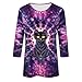 Cute Tie Dye Cat Graphic 3/4 Sleeve T-Shirt Blousea and Tops for Women Casual Three Quarter Sleeve Pullovers Tee Shirt
