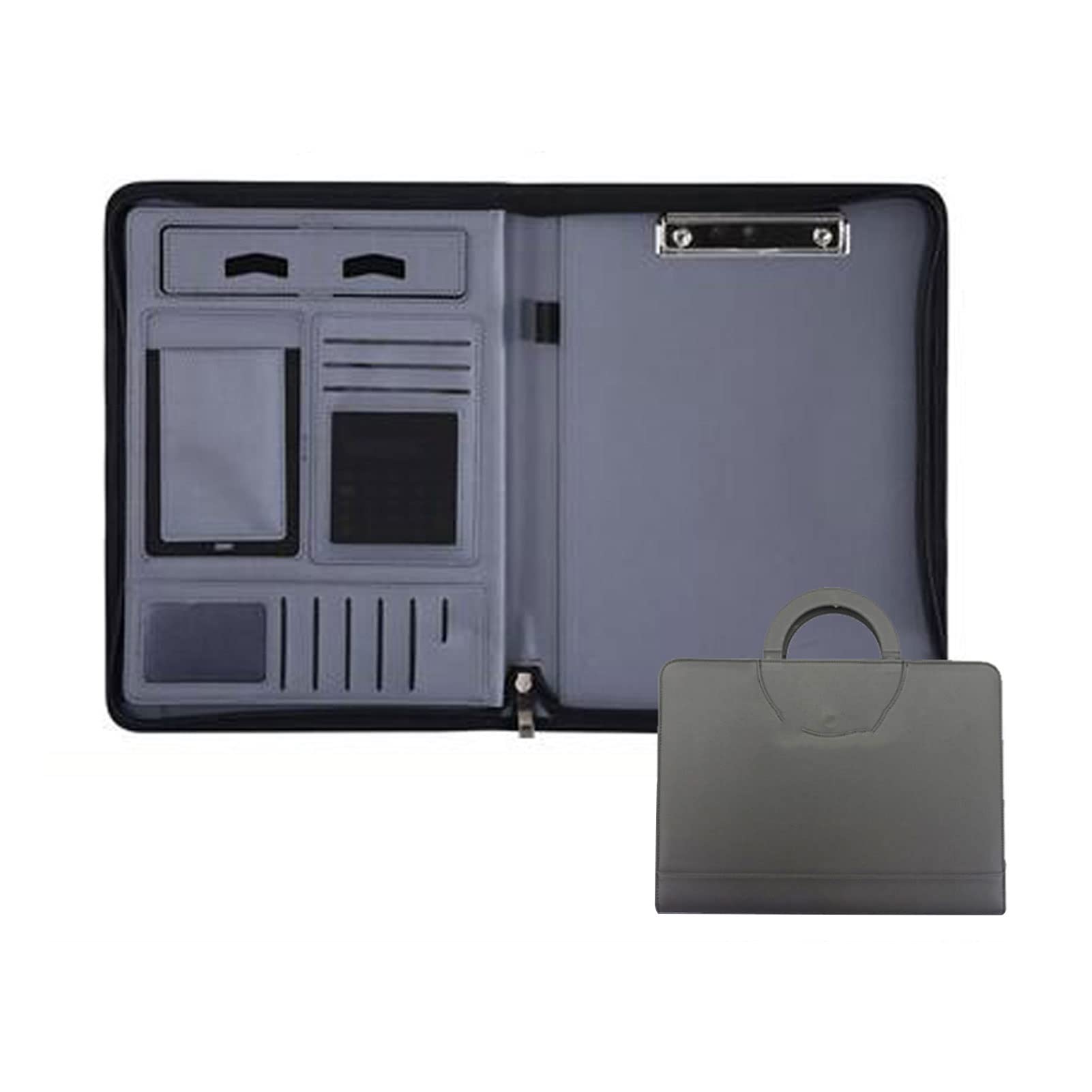 Portfolio A4 en cuir gris idéal pour réunions et déplacements professionnels