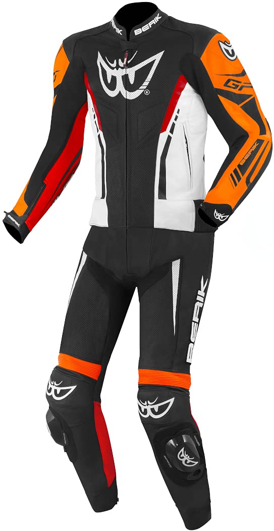 Berik Monza Tuta in pelle da moto a due pezzi, nero/bianco/rosso/arancio, 50