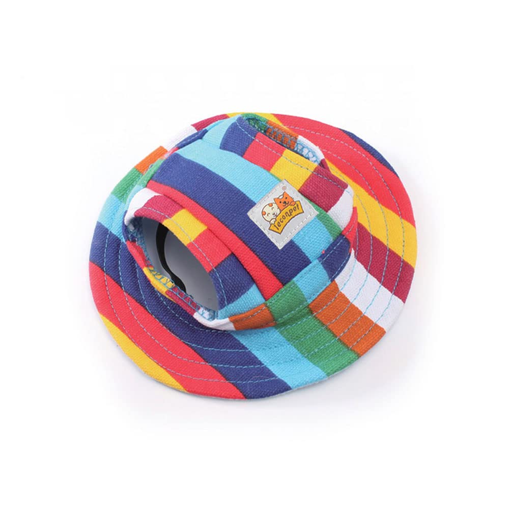 Leconpet Princess Pet Hat Dog Caps Hats with Neck Strap Adjustable Comfortable Ear Holes for Small Medium Dogs in Outdoor Sun Protection (Small, Stripe) — image 1