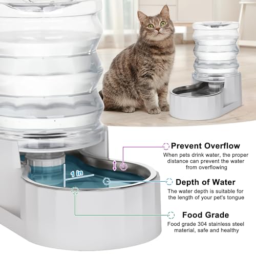 image for RIZZARI Gravity Water Bowl Dispenser: 4L Automatic Stainless Steel Wat