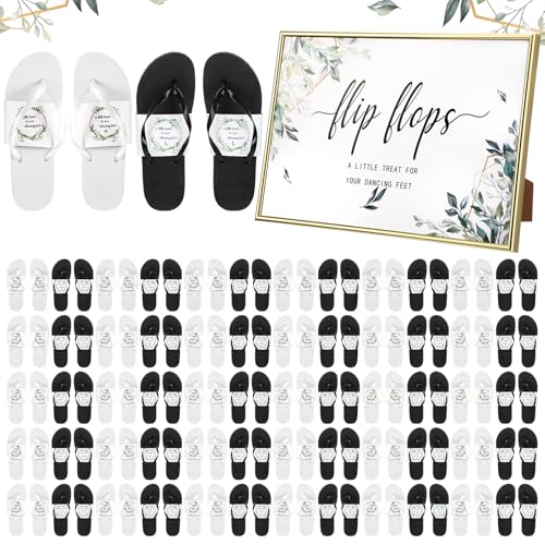 Zoooyawn 60 Pairs Flip Flops Bulk for Wedding Guest Wholesale Wedding Sandals with Sign