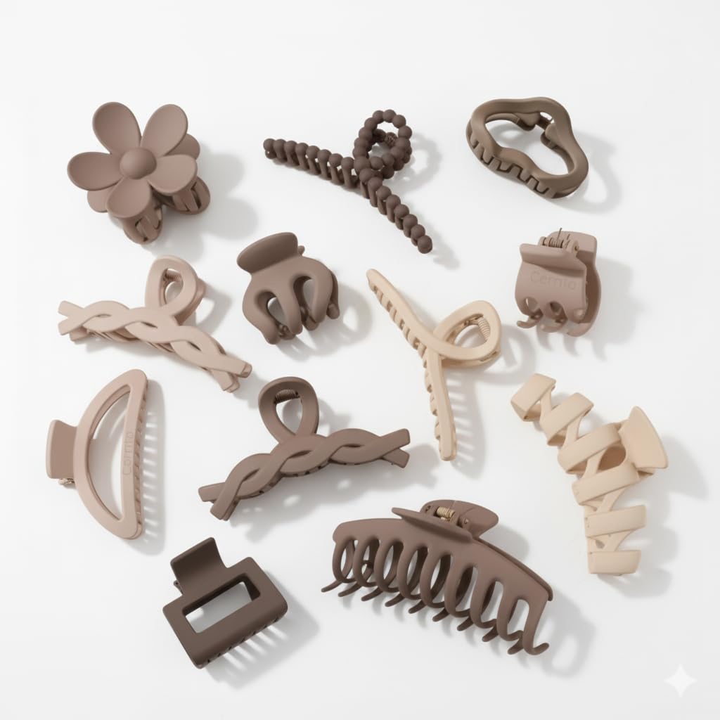 Trendy SheFinds Hair Claw Clips Set for Women & Girls – 4 Pcs Large, Medium & Small Clutcher Variety Pack, Non-Slip Strong Hold, Multicolor Matte Hair Accessories for Thin & Thick Hair (Random Color)