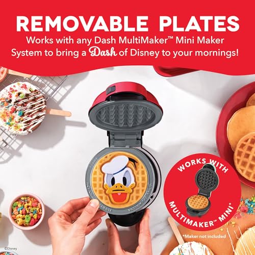 Image of Dash MultiMaker Mini System Removable Plate Set - Ceramic, Nonstick Replacement Plates for Fun-Shaped Waffle Breakfast - Waffle Maker Not Included - 4-Inch - Two-Pack - Donald & Daisy
