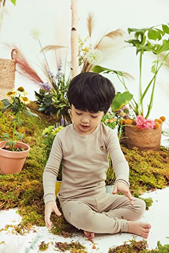 Moimoln Girls Boys Unisex Cotton Modal Solid Long-Sleeve Snug Fit Pjs Pajama Sleepwear Beige 2T #TOP1