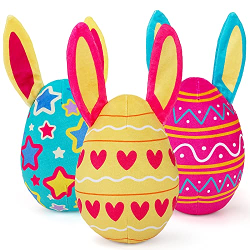 AWOOF 3 Pack Easter Toys for Dogs, Dog Squeaky Toys Plush Easter Eggs Colorful Bunny Shape Stuffed Dog Toy Interactive Durable Dog Chew Toy for Large Medium Small Dogs Doggie Toys Puppy Toys