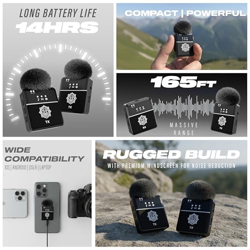 Image of DIGIMORE Plug n Play Dual Wireless Mic with 165ft Range | 14Hr Battery | 360 Sound Capture with ANC & KTV Reverb | Ultra Low Latency & Real Time Monitoring for Live Show, Vlog & Interview(D-455 PRO)