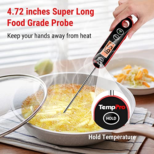Temppro E30 Digital Meat Thermometer With Long Probe Kitchen Instant Read Cooking Food Thermometer For Bbq Smoker Grilling Oil Deep Fry Candy Thermometer With Large Backlit Display, Black/Red #TOP2