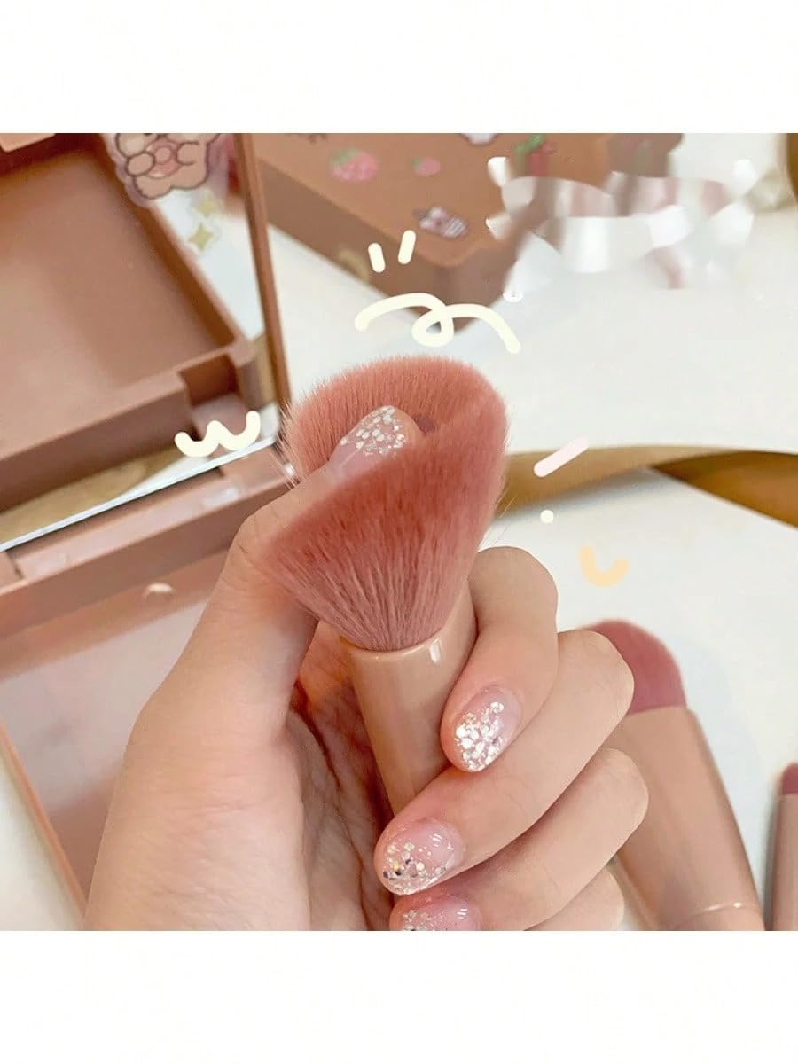 5Pcs Mini Pink Portable Travel Professional Makeup Brushes Set With Mirror Premium Boxed Makeup Brush Set Multifunctional Blush Powder Foundation Eyeshadow Blending Brush For Cosmetic Beauty Tools