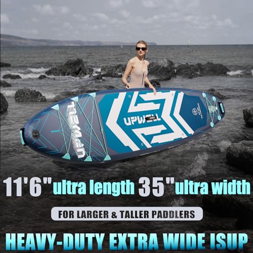 Image of UPWELL 11'6 inchx35 inch Extra Wide Inflatable Paddle Board, Stand Up Paddle Board for Youth & Adults, Stable Design, Premium SUP Accessories, 120L Backpack, 10L Dry Bag, Paddle, Leash, Hand Pump, US Fins