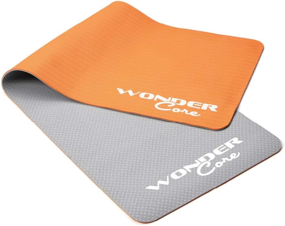 Wonder Core Yoga Mat TPE 0.6cm Grey and Orange Carry Handle Fitness WOC023