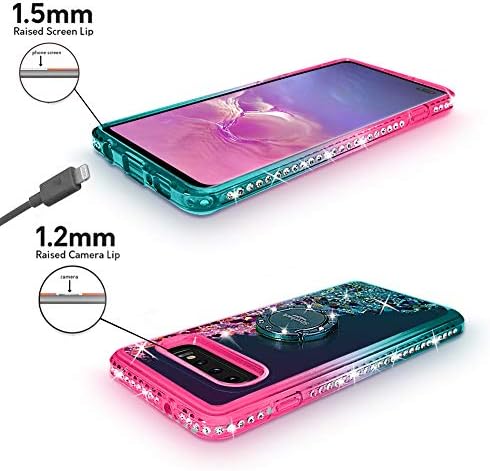 Miniatura 3 de Silverback Funda para Samsung Galaxy S10 Plus, funda con purpurina holográfica líquida en movimiento con soporte de soporte, soporte de diamantes de