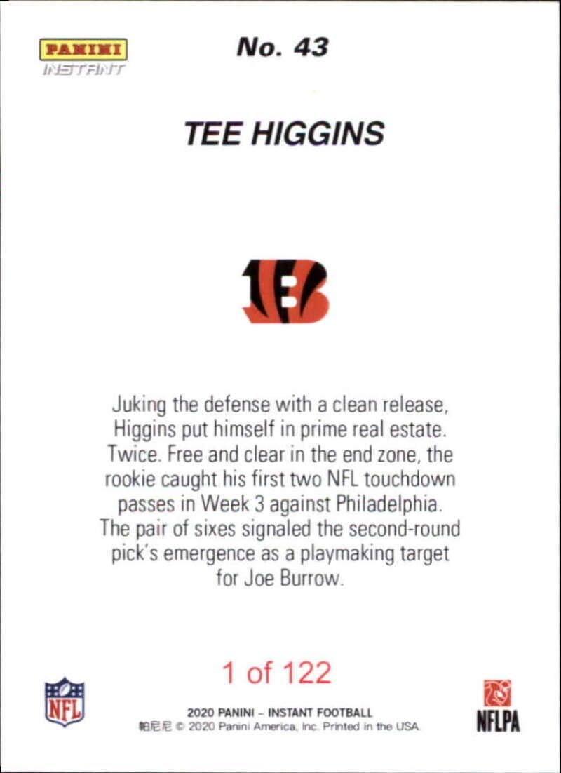 2020 Panini Instant Football #43 Tee Higgins RC Rookie Cincinnati Bengals Hauls in First Two NFL Touchdowns 9.27.20 Print Run 122