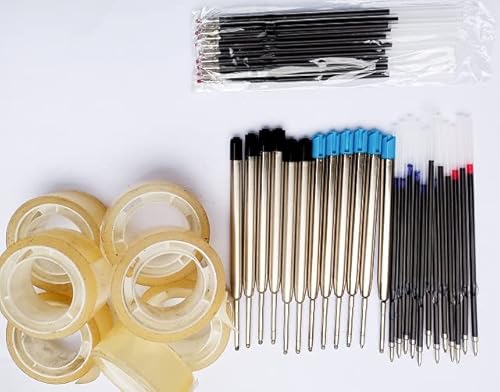 12 minas de bolígrafo para gran espacio azul / negro + 22 minas de bolígrafo rojo/azul / negro + 6 rollos de cinta adhesiva transparente de 19 mm x 10 m Cover