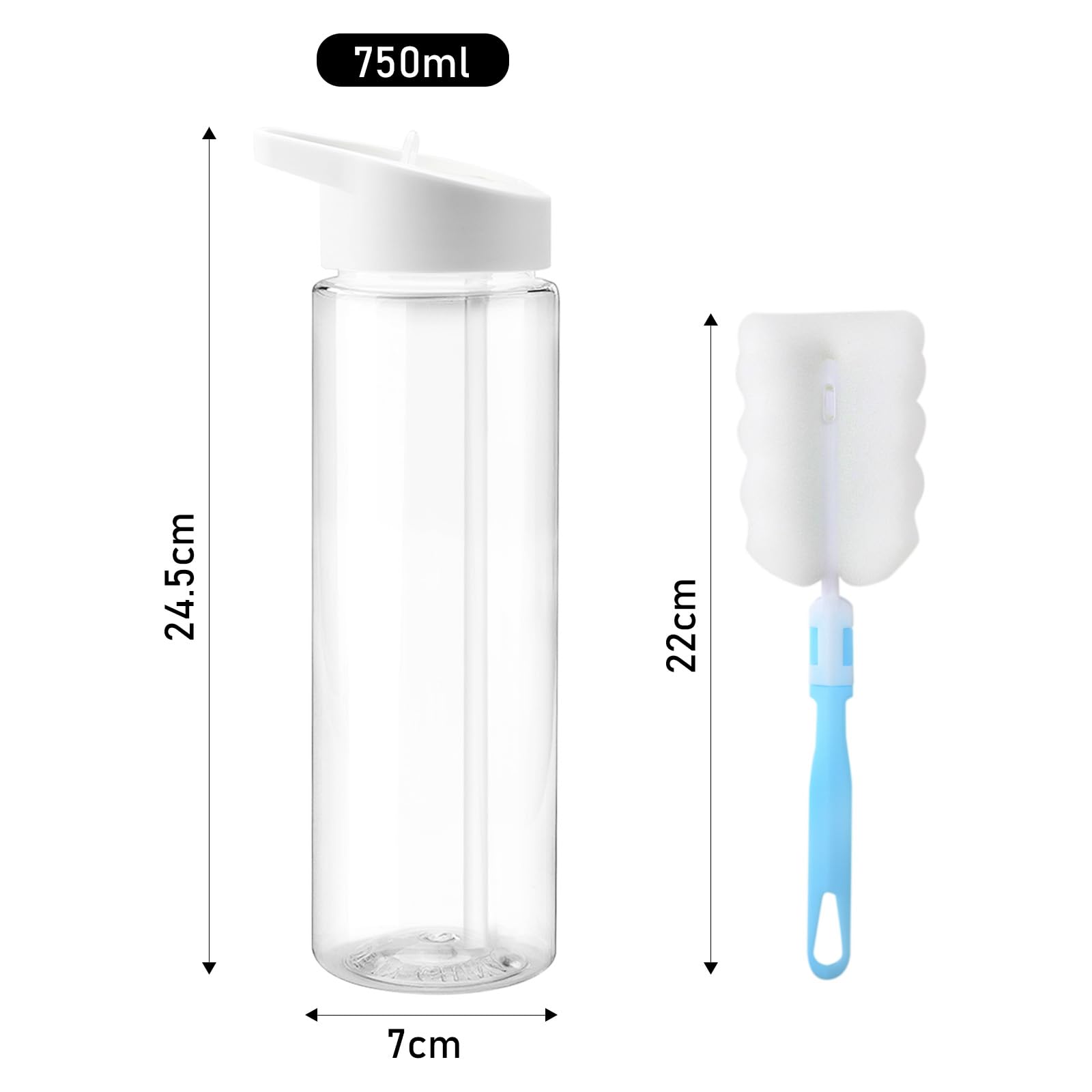 DAWRIS Leak-Proof Sports Water Bottles,BPA Free 700 ml Sports Water Bottle with Straw & Brush,Gym Water Bottle,Leak Proof Re-Usable Flip Top Drinks Bottles,Sports Flask for Gym, School,Outdoor,Sports - Image 2