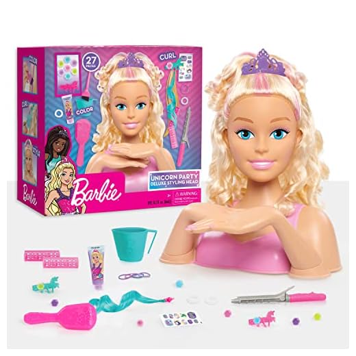 Barbie Unicorn Party 27-piece Deluxe Styling Head, Blonde Hair, Pretend Play, Amazon Exclusive