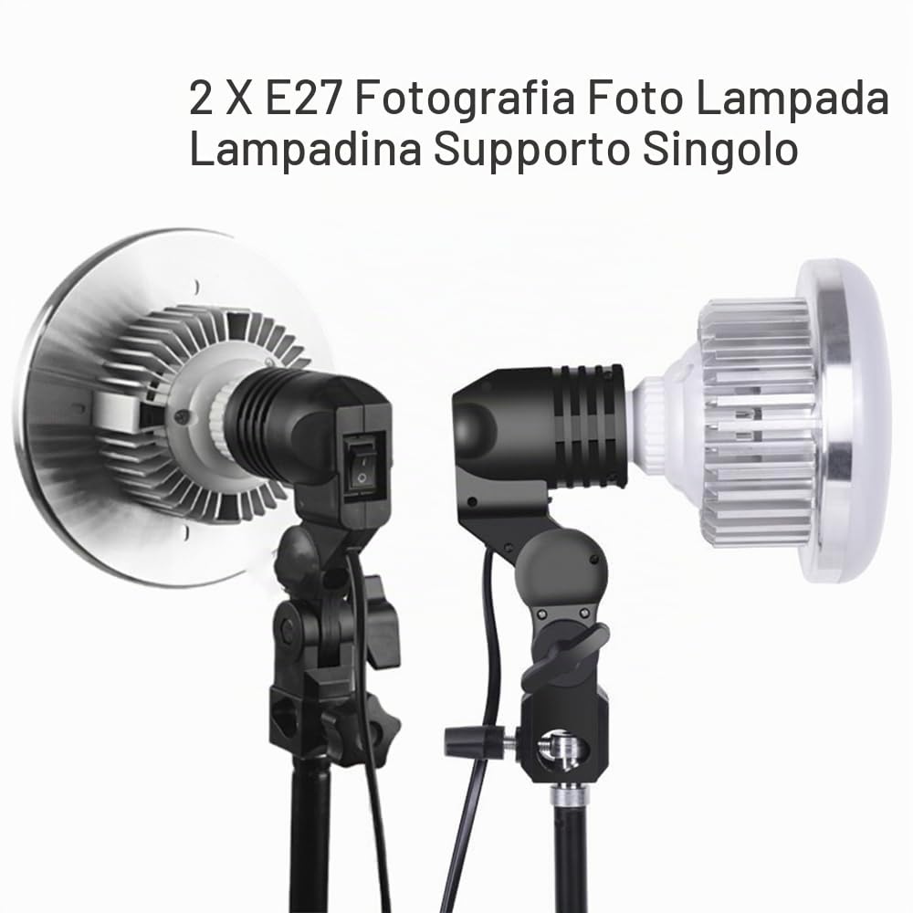 2 X Fotografia Lampada Fotografica Singolo Supporto E27 Attacco Clip Studio EU Spina