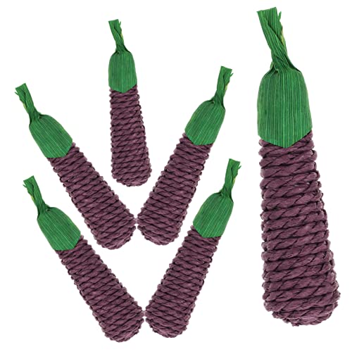 BESTonZON Lot de 6 Jouets à Mâcher Aubergine en Herbe Tressée pour Hamsters et Lapins, Accessoires Naturels pour Dents, Jeu Anti-Stress pour Petits Rongeurs, Fourniture Ludique pour Animaux