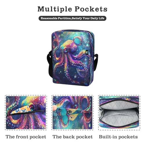 Crossbody Bag Colorful Octopus Messenger Bag for Women Men Purse Shoulder Bag Satchel Bag with Adjustable Strap 214B87712