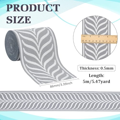 FINGERINSPIRE 5.5Yards/5M Embroidered Drapery Trim 86mm Wide Dark Gray Curtain Trim Tape Polyester Jacquard Leaf Ribbon Jacquard Woven Embroidery Trim for Your Drapes Curtains Drapery Banding Trim - Image 2