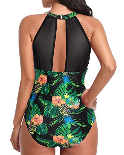 image for Tempt Me Women One Piece Swimsuit Plunge Mesh Ruch Swimwear Black Pine